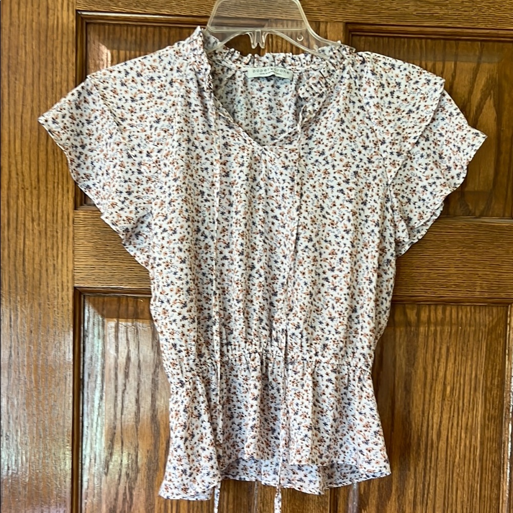 Paper Crane Cream Floral Ruffled Tie-Waist Blouse
